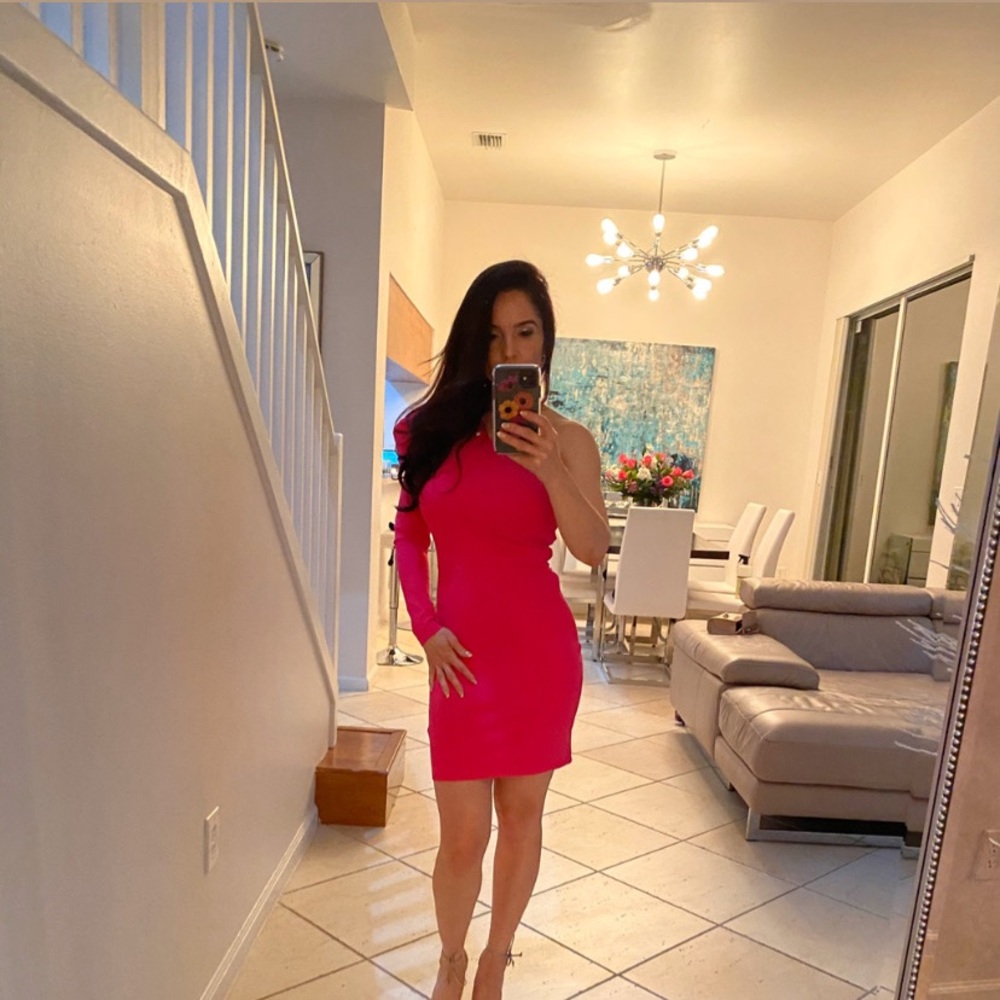 Pink off shoulder mini dress